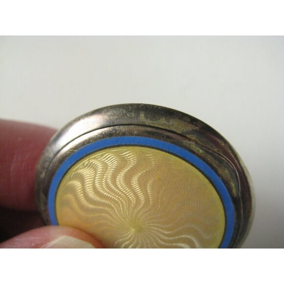 Continental Antique Enamel Sterling Silver Locket Pendant 1920s Guilloche 925 - Picture 4 of 8